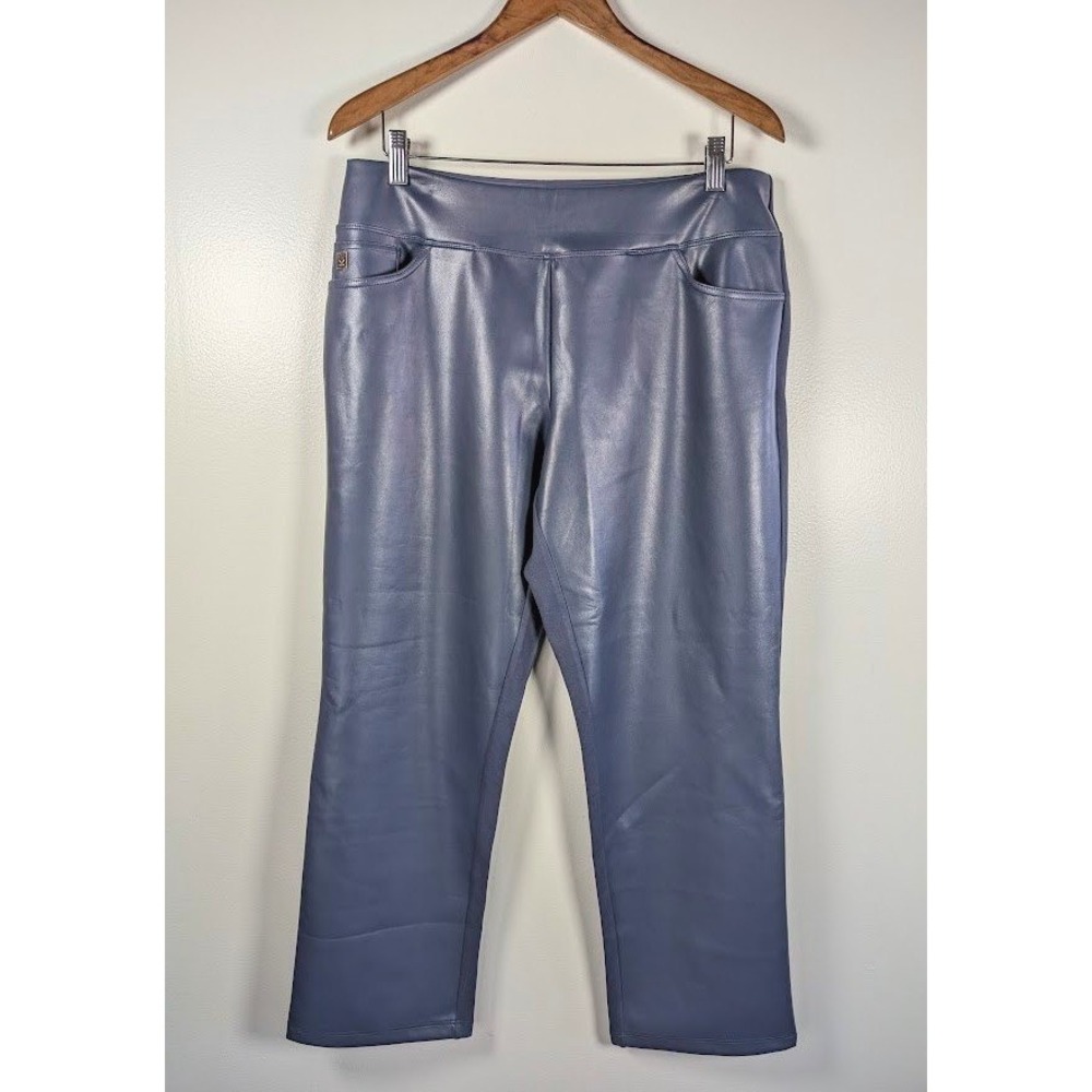 Belle Kim Gravel Pants Womens Size 14 PETITE Faux Leather Front Office Chic Moto
